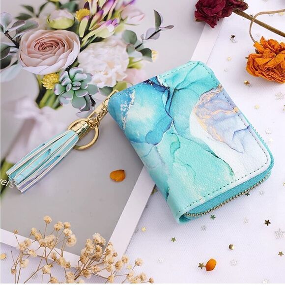 Blue Marble Leather Compact Wallet - Picture 1 of 4